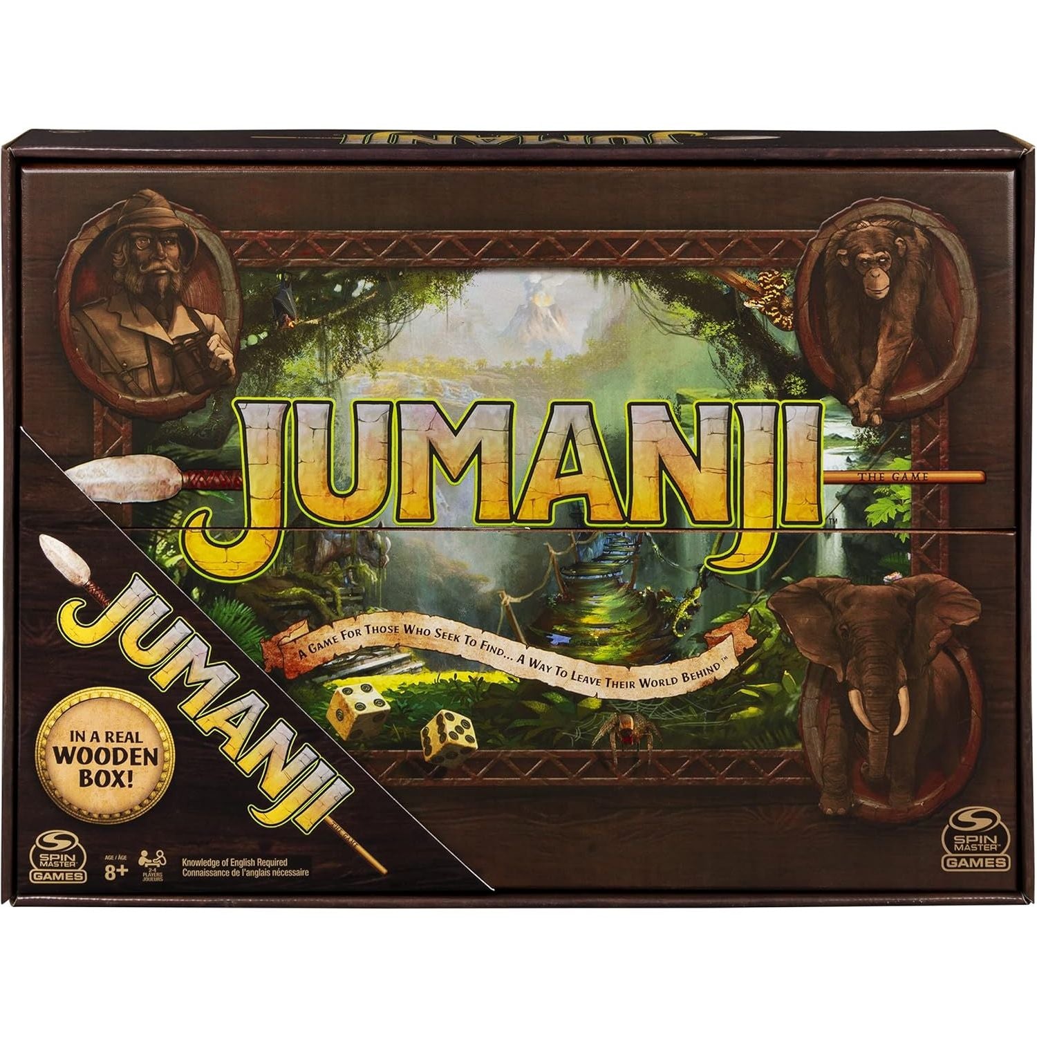 Spin Master Games Jumanji The Game Real Wooden Box Edition of The Classic Adventure Board Game