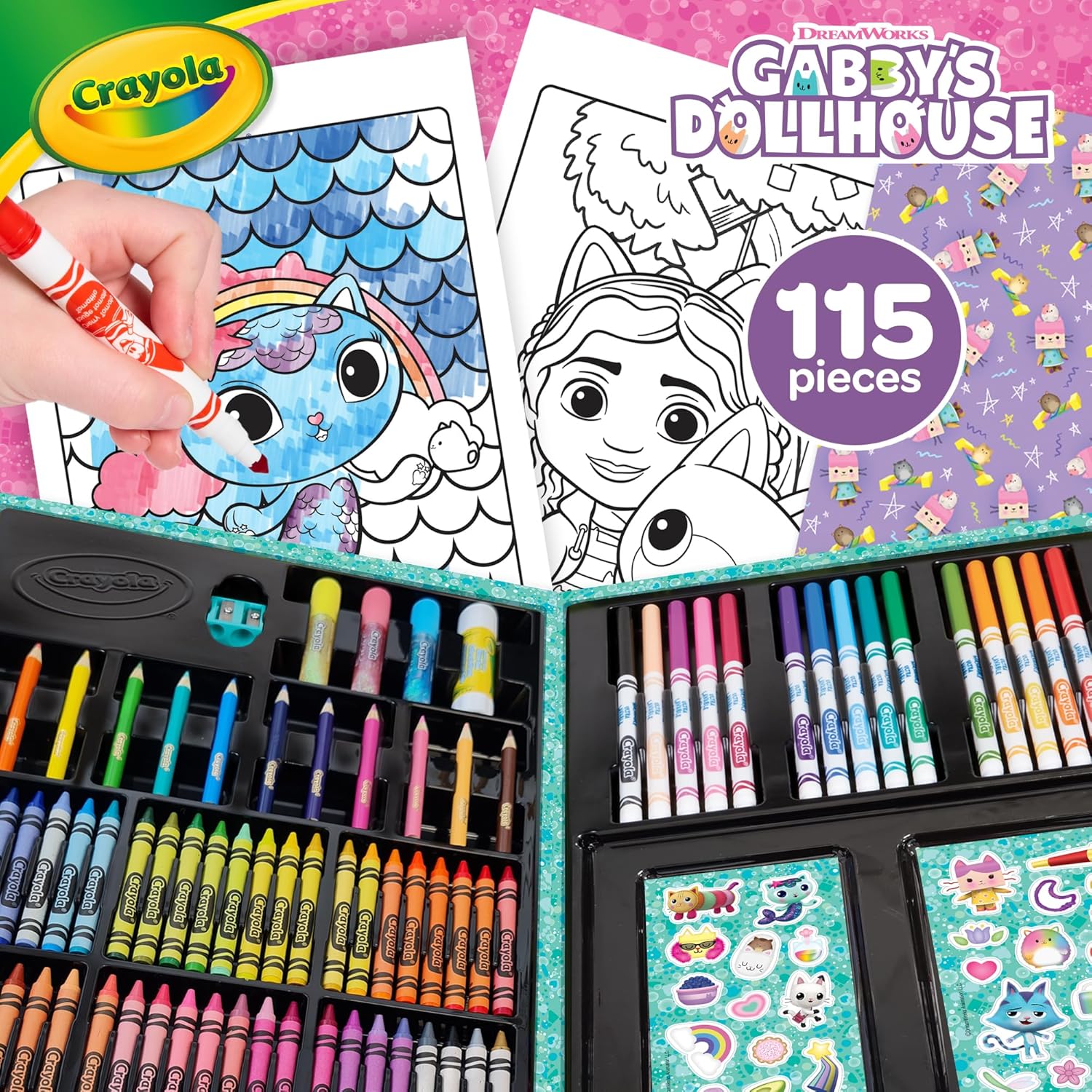 CRAYOLA - Inspiration Art Case - Gabby's Dollhouse Colour Case - Ideal for Drawing and Coloring, 115 Pieces, Marker, Wax Crayons and Pencils