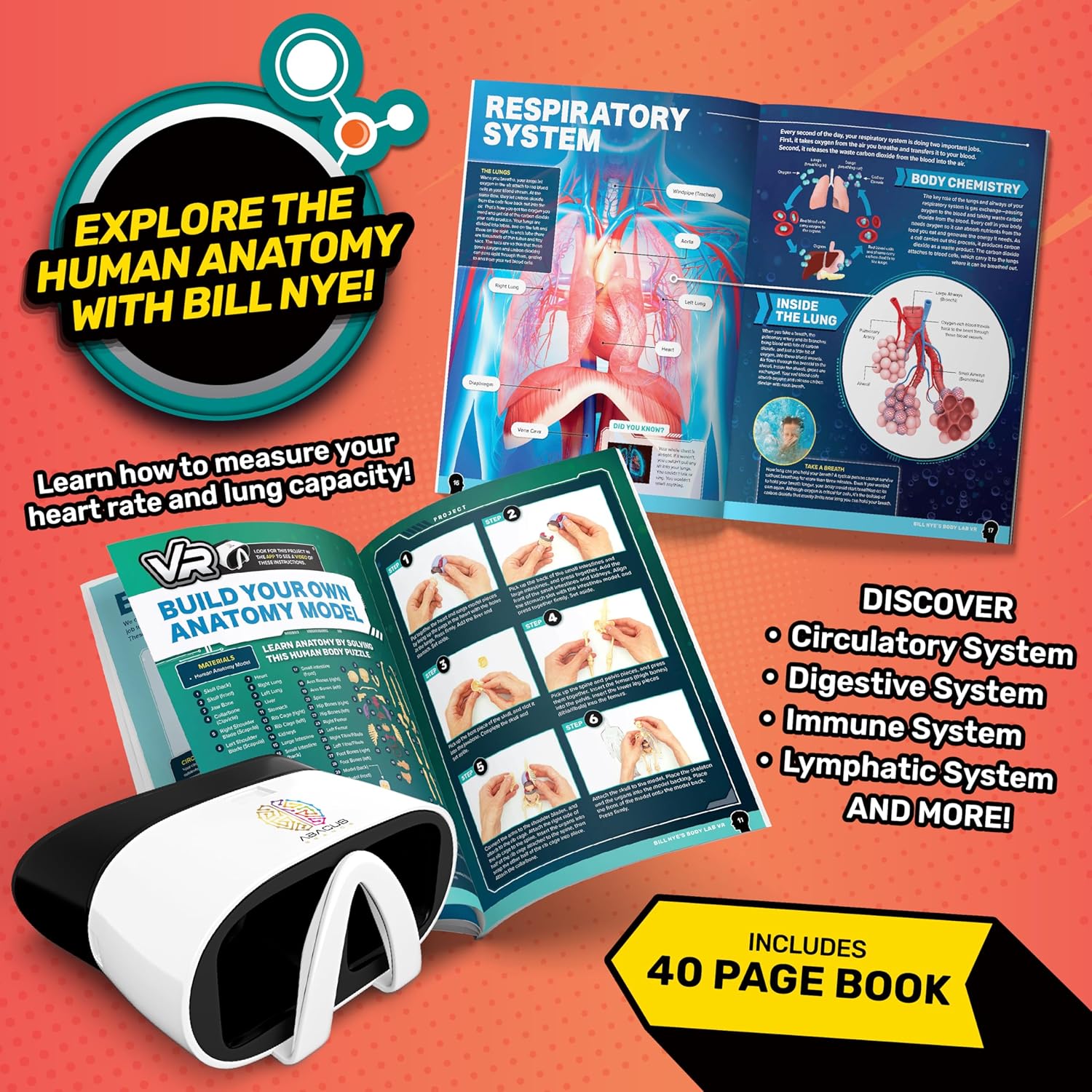 Abacus Brands Bill Nye's Science Squad: Body Lab VR - Virtual Reality Kids Science Kit, Book and Interactive Learning Activity Set - for Ages 8 and Up
