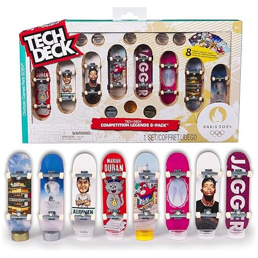 Tech Deck, Competition Legends 8-Pack Fingerboards with Collectible Cards, Olympic Games Paris 2024, Customizable Mini Skateboards