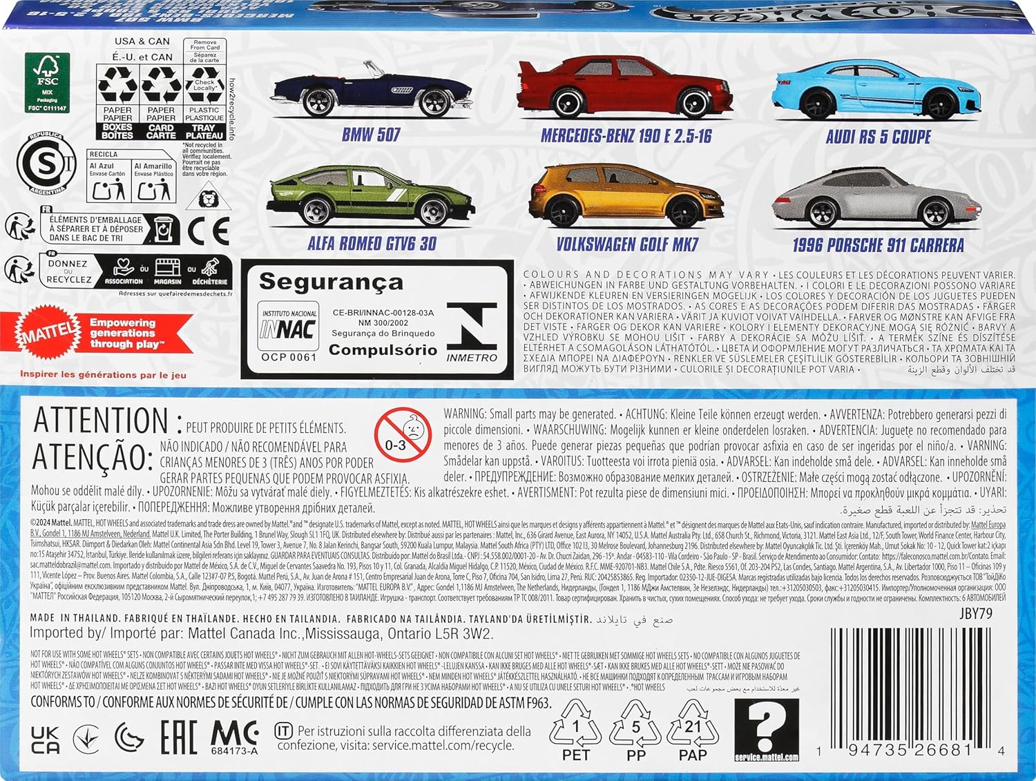 Hot Wheels 1:64 Scale Die-Cast Toy Cars, Set of 6 European Vehicles with Elevated Deco (Styles May Vary)