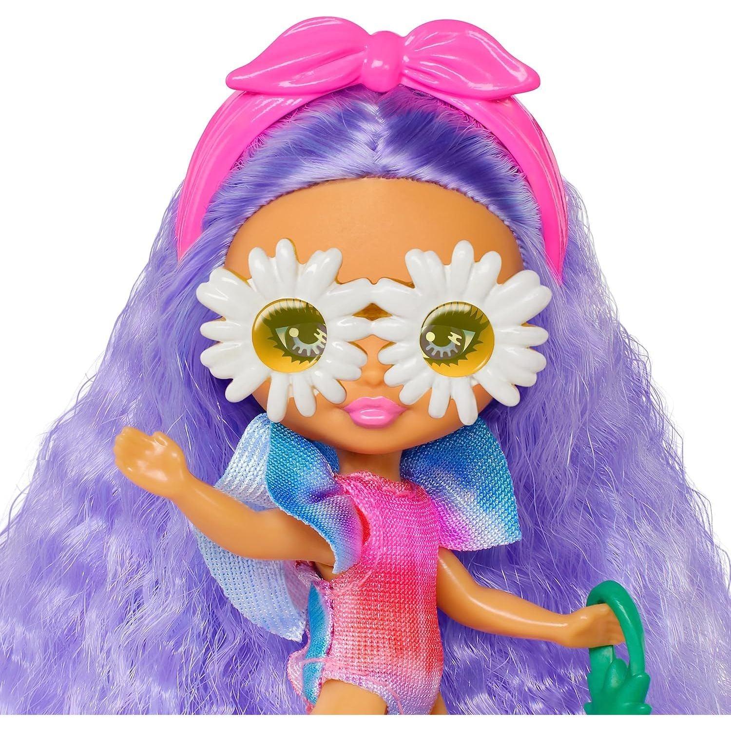 Barbie Extra Mini Minis Travel Doll with Beach Fashion, Tie-Dye Swimsuit and Tropical Accessories, Barbie Extra Fly Small Doll