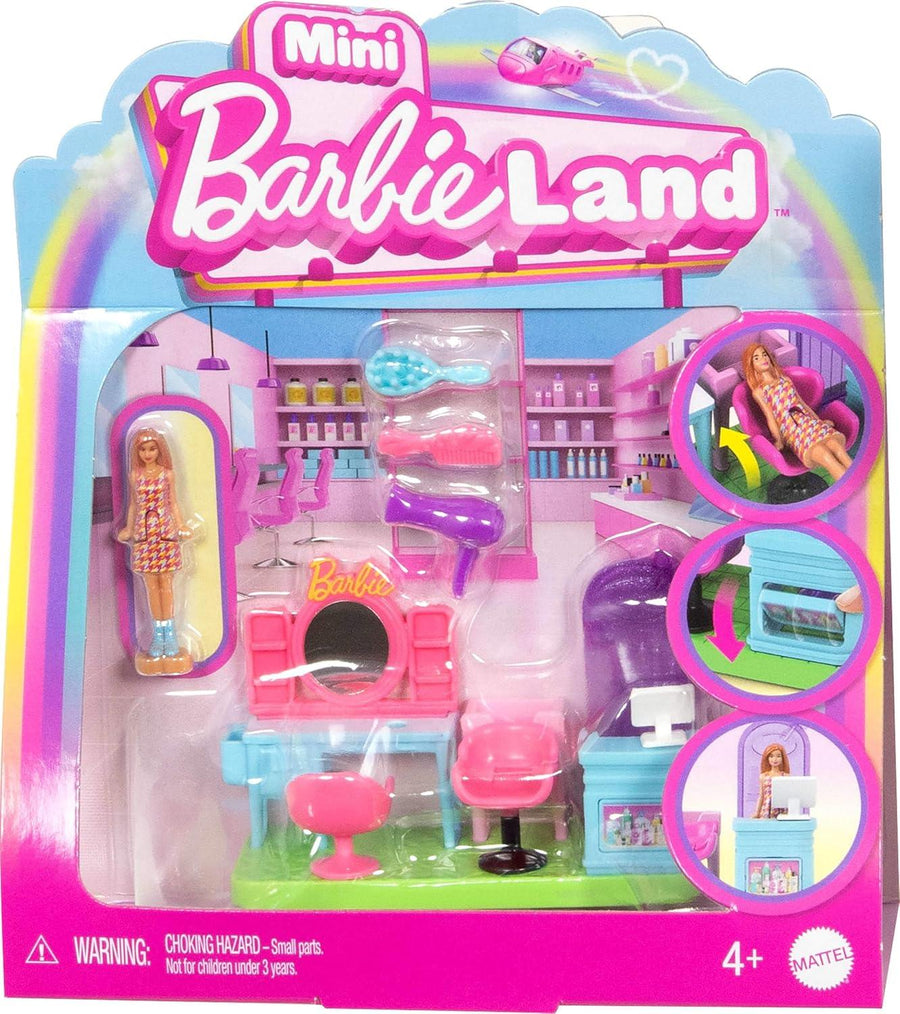 Barbie Mini BarbieLand Collectible Hair Salon Playset with 1.5-Inch Doll: Style Station with Mirror, Shampoo Area and Reception Desk for Storytelling Play