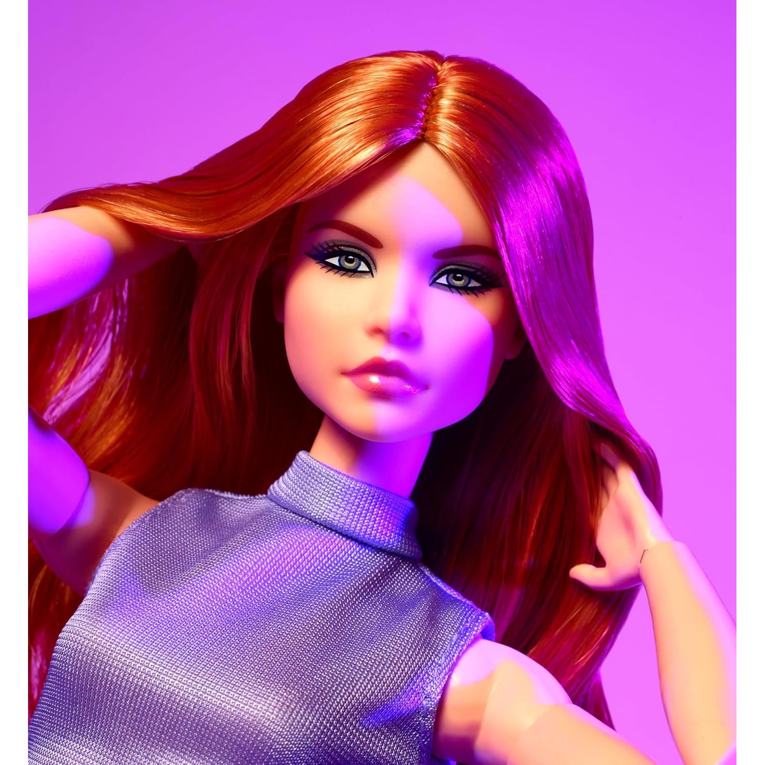 Barbie Looks Doll, Collectible No. 20 with Red Hair and Modern Y2K Fashion, Lavender Top and Faux-Leather Skirt with Knee-High Boots