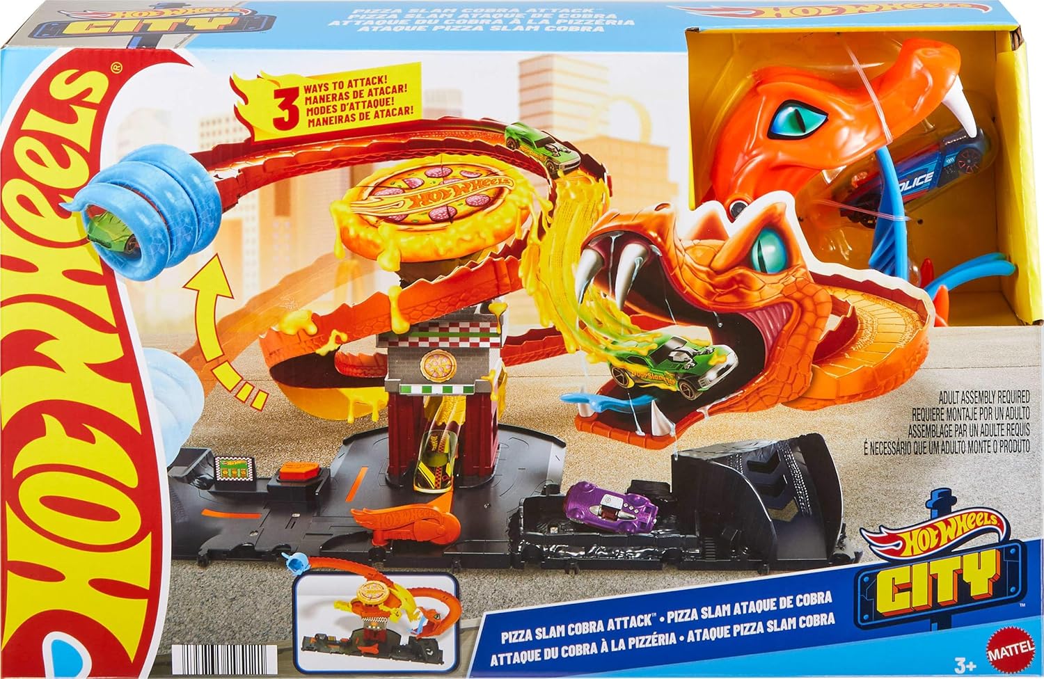 Hot Wheels City Pizza Slam Cobra Attack Playset with 1:64 Scale Toy Car