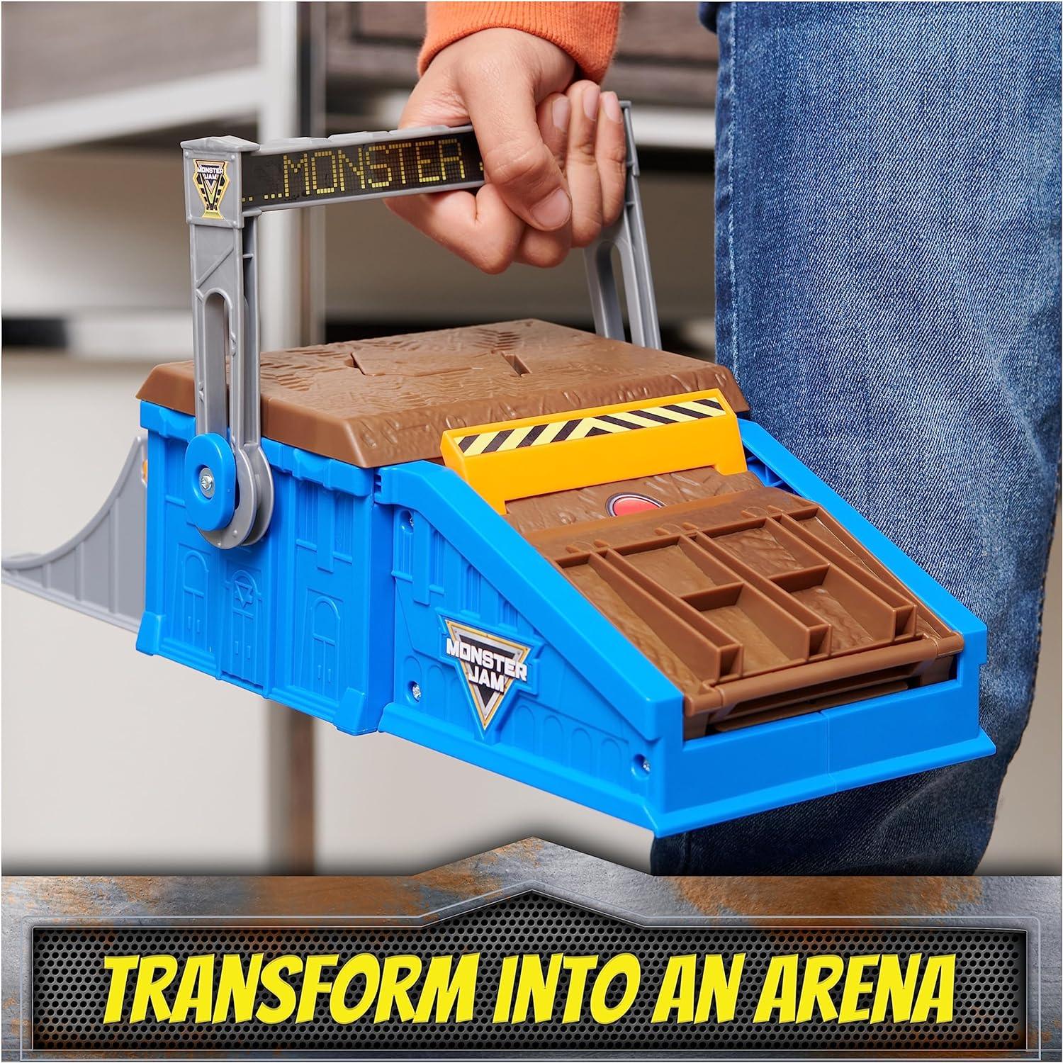 Monster Jam Mini Freestyle Flip Arena Playset and Storage with 2 Mini ...