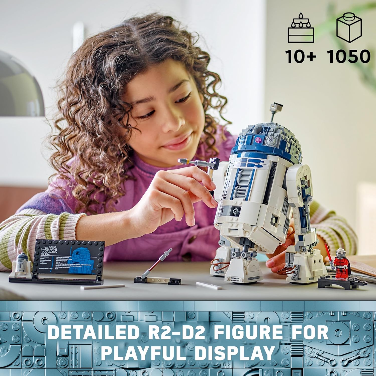 ليجو 75379 ستار وورز R2-D2، شخصية الروبوت المبنية من الطوب، ديكور غرفة ستار وورز القابل للتجميع مع شخصية دارث ملاك الصغيرة الحصرية للذكرى الخامسة والعشرين، هدية لعب إبداعية.