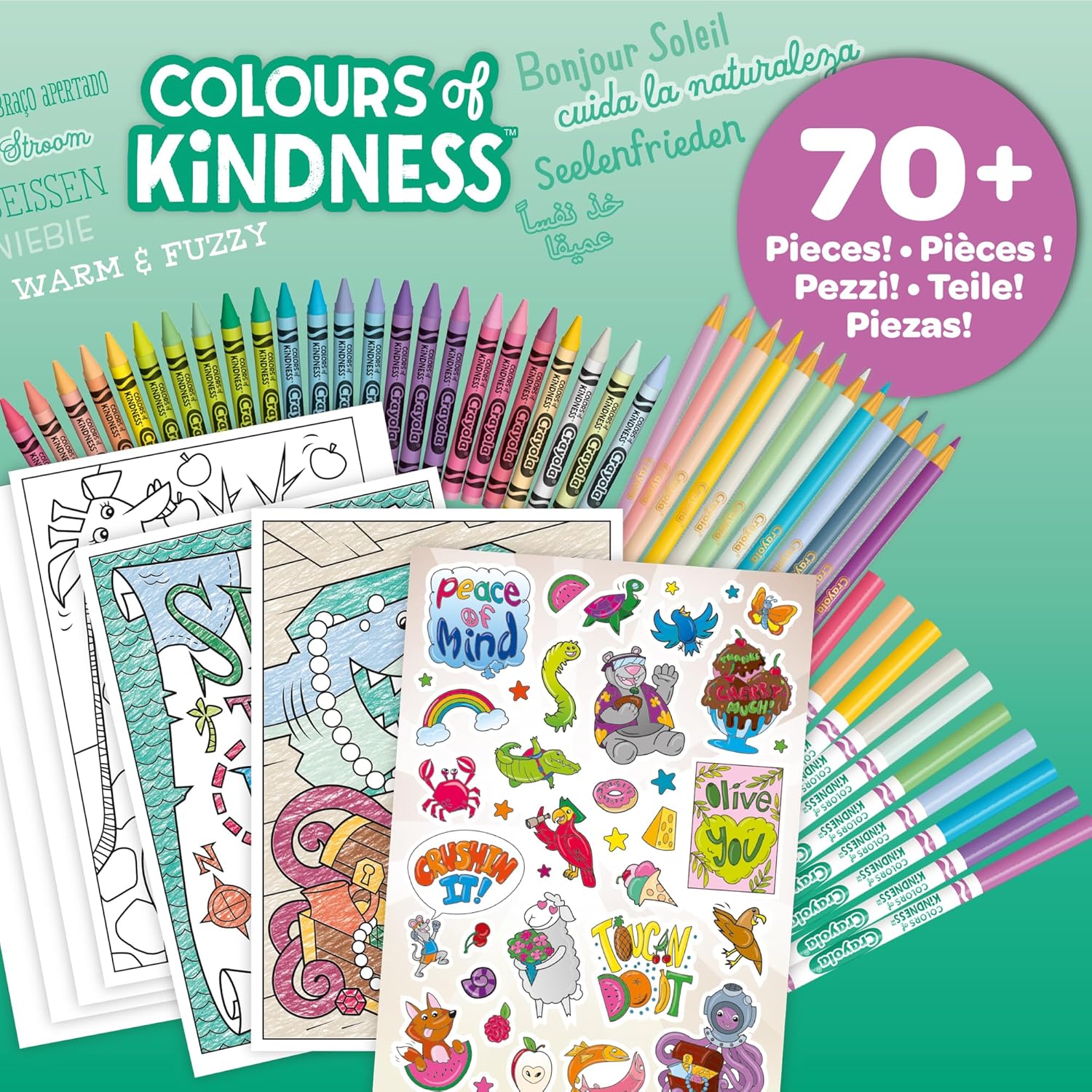 Crayola Colours of Kindess Colour Box, 70 Pieces+, Marker, Wax Crayon, Pencil, Colouring Sheets and Stickers