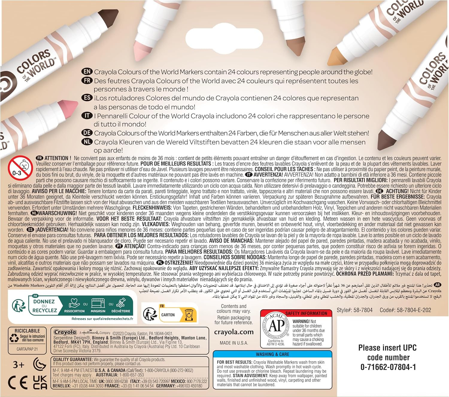 CRAYOLA 58-7804 One Size Washable Maxi Tip Markers, Pack of 24