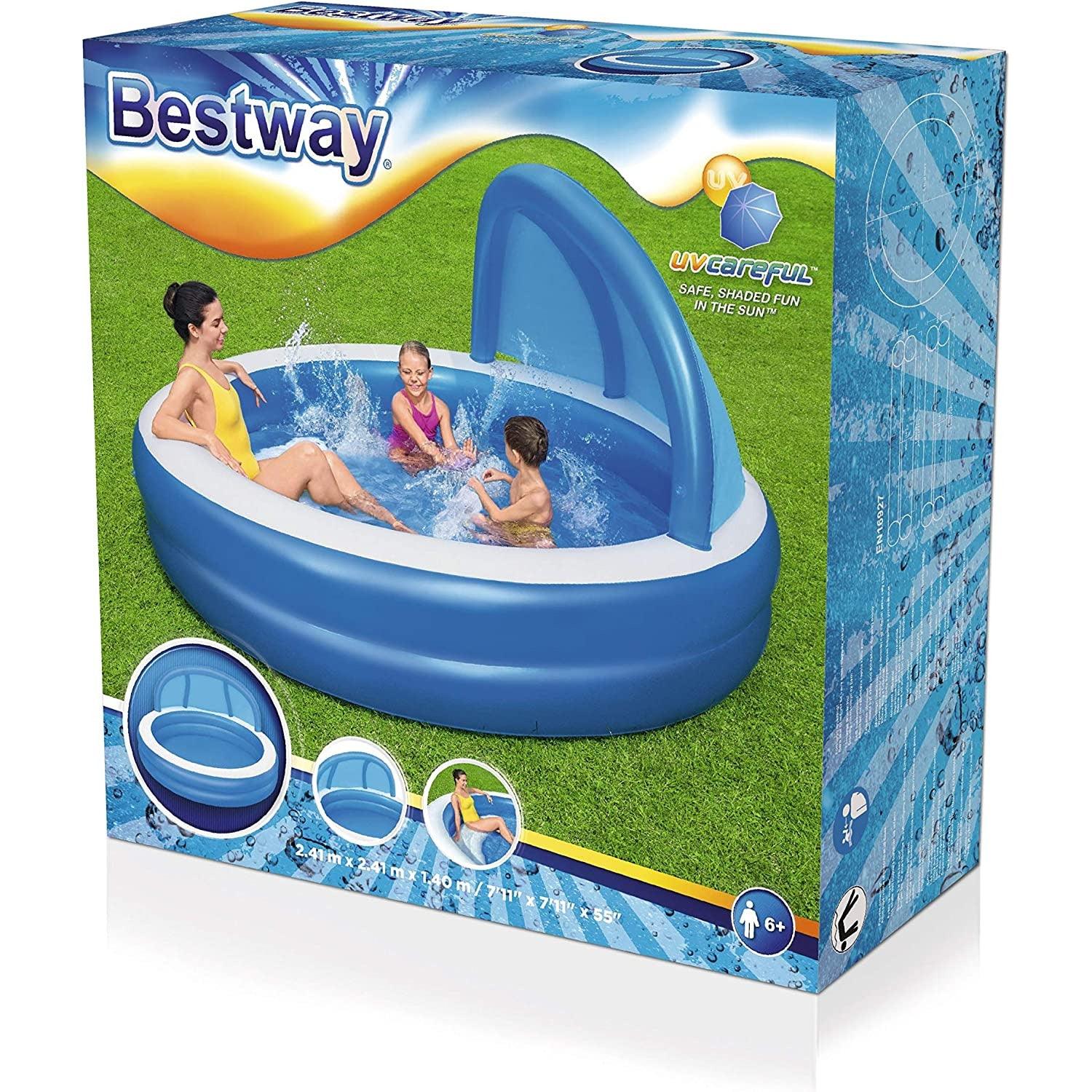 Bestway 54337 Swimming Pool With Sunshade 241 x 140 cm - BumbleToys - 5-7 Years, 8-13 Years, Bestway, Boys, Floaters, Girls, Sand Toys Pools & Inflatables