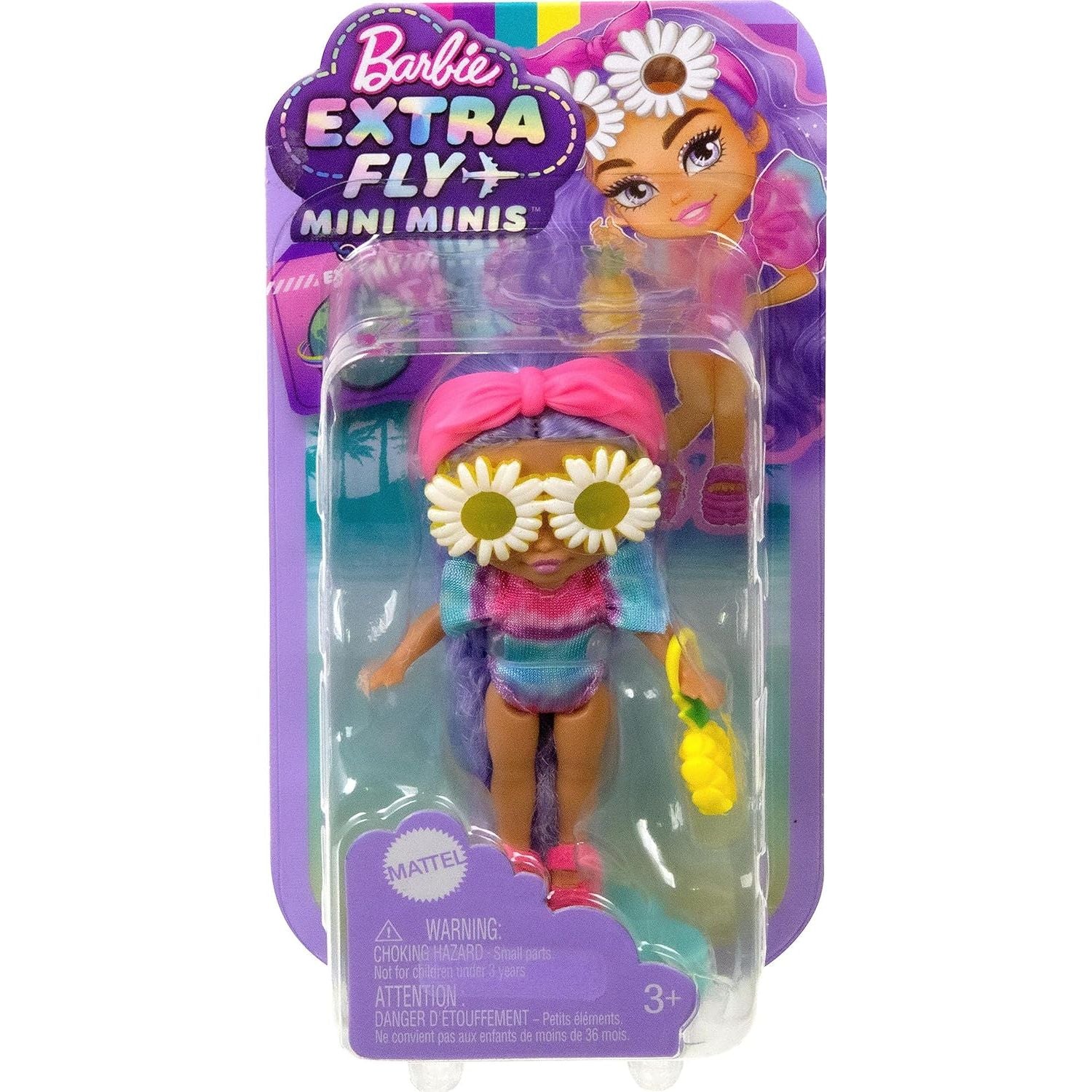 Barbie Extra Mini Minis Travel Doll with Beach Fashion, Tie-Dye Swimsuit and Tropical Accessories, Barbie Extra Fly Small Doll