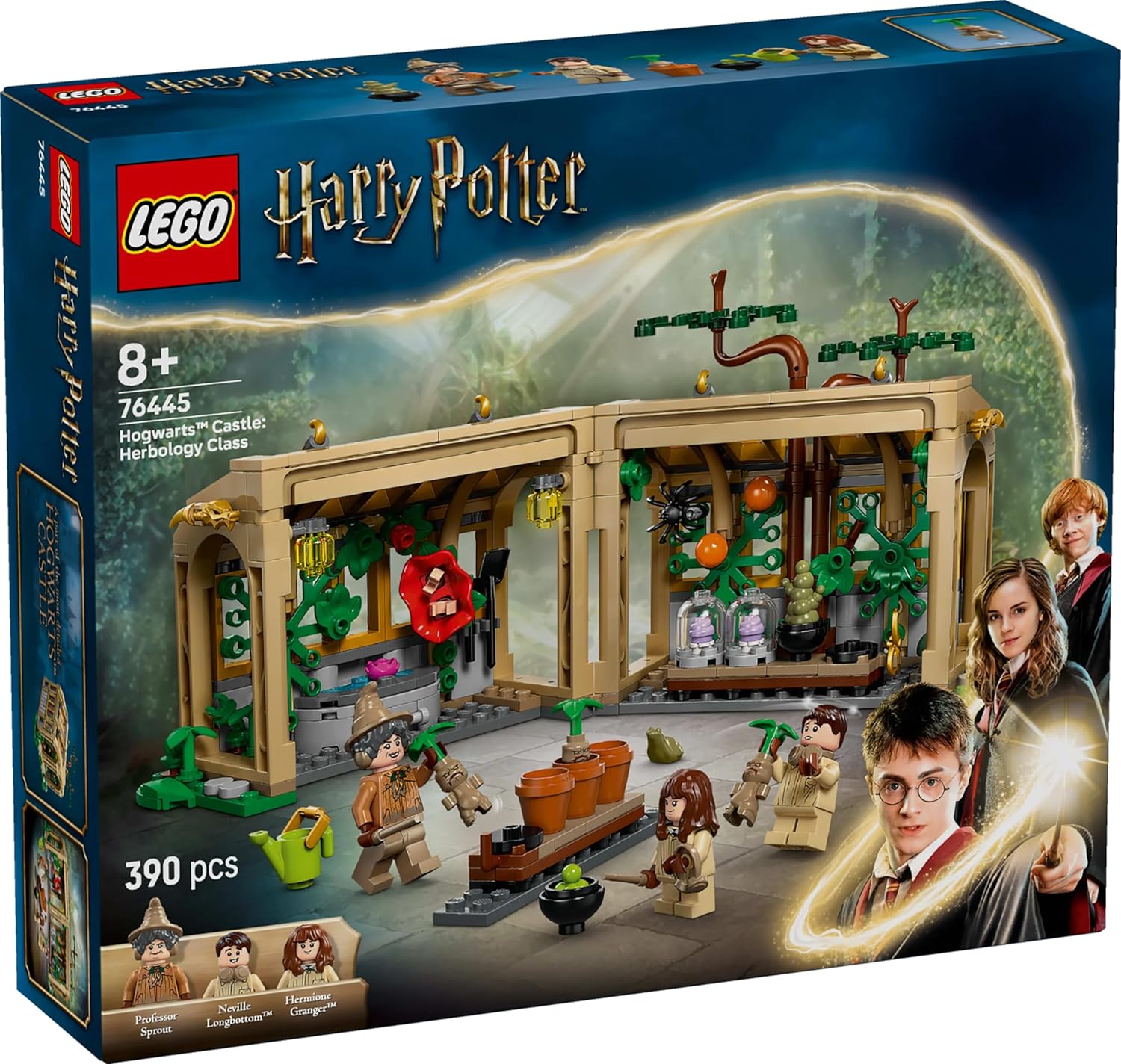 LEGO Harry Potter Hogwarts Castle: Herbology Class Set with Neville Longbottom, Hermione Granger & Prof. Sprout Minifigures - incl. 3 Mandrake Toy Plants - Gift for 8+ Year Old Girls & Boys - 76445