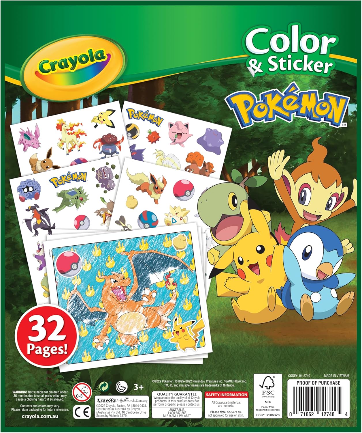 Crayola Coloring Book with Pokemon Stickers, 32 Pages and 4 Sheets of Stickers Included
