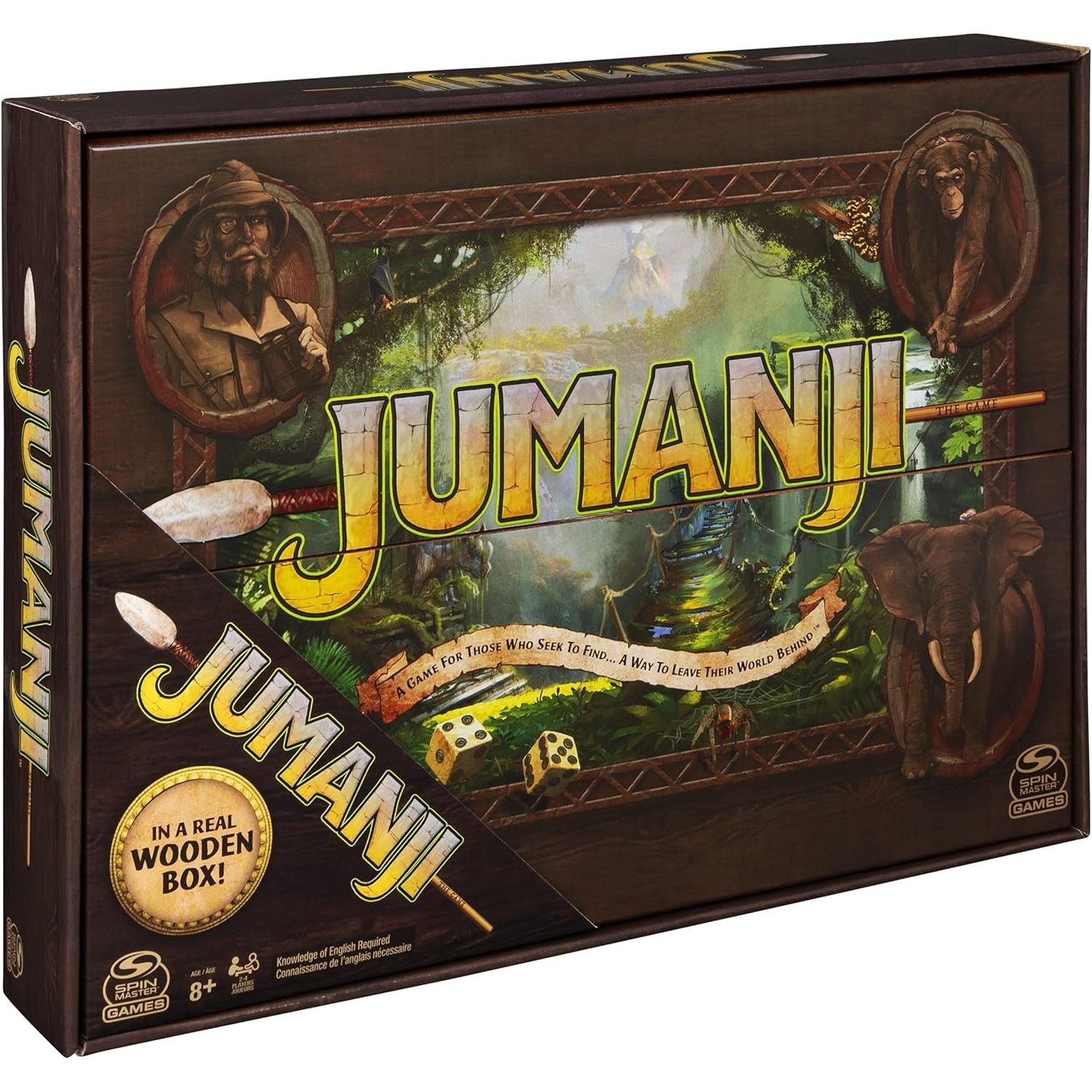 Spin Master Games Jumanji The Game Real Wooden Box Edition of The Classic Adventure Board Game