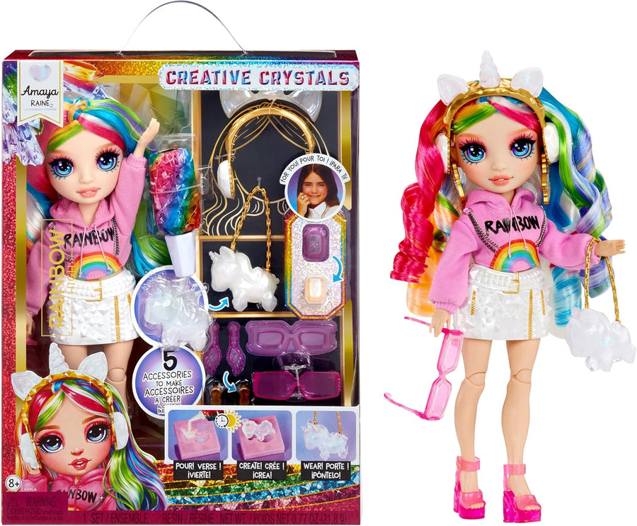RAINBOW HIGH Creative Crystals Amaya - 28 cm Rainbow Model Doll with Crystal Accessory DIY Kit, Ring for You, Resin Game, Gift for 8+ Years, Non-Edible