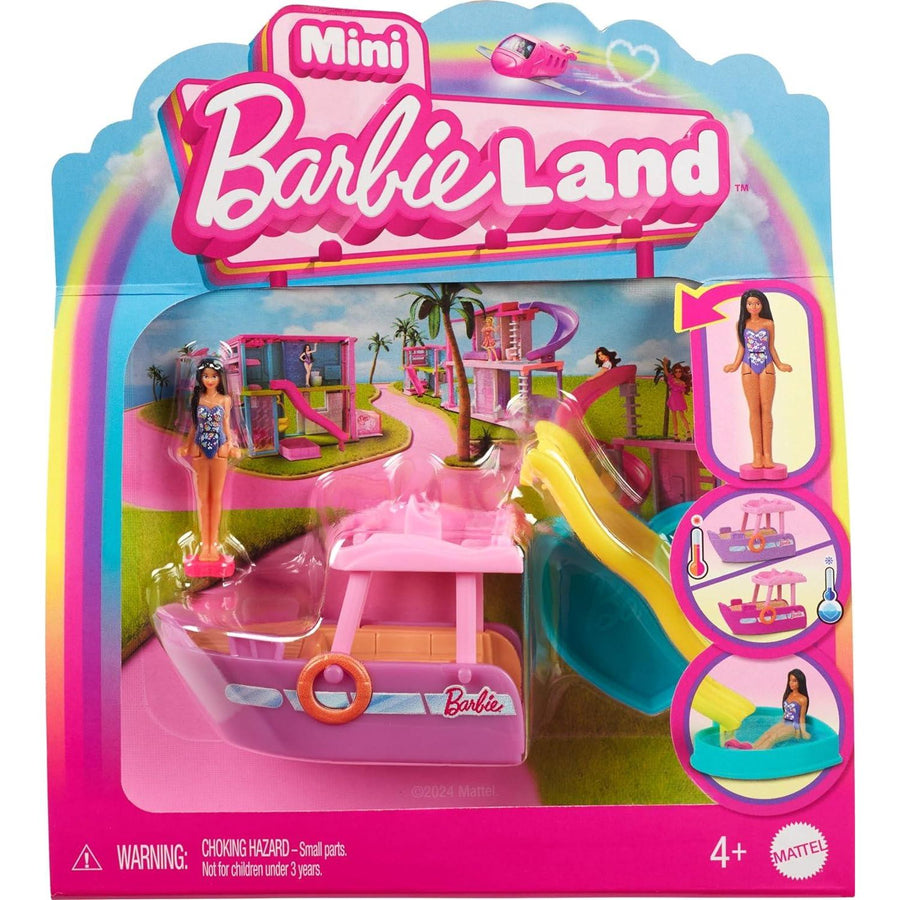 Barbie Mini BarbieLand Doll & Toy Vehicle Sets: 1.5-inch Doll & Dream Boat with Color-Change Surprise