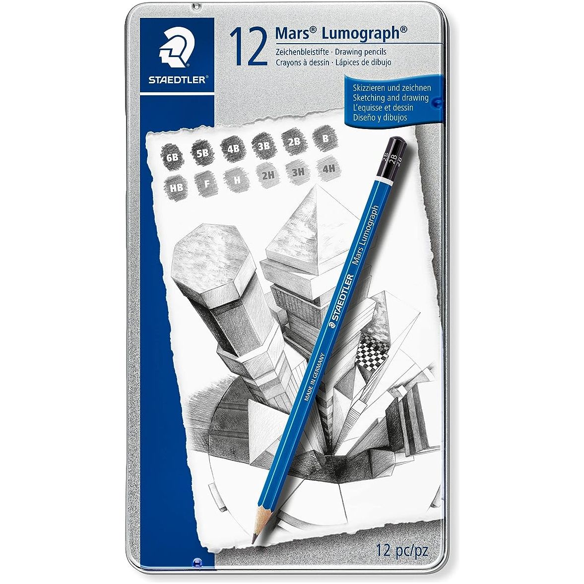 STAEDTLER Mars Lumograph Art Drawing Pencils, 12 Pack Graphite Pencils in Metal Case