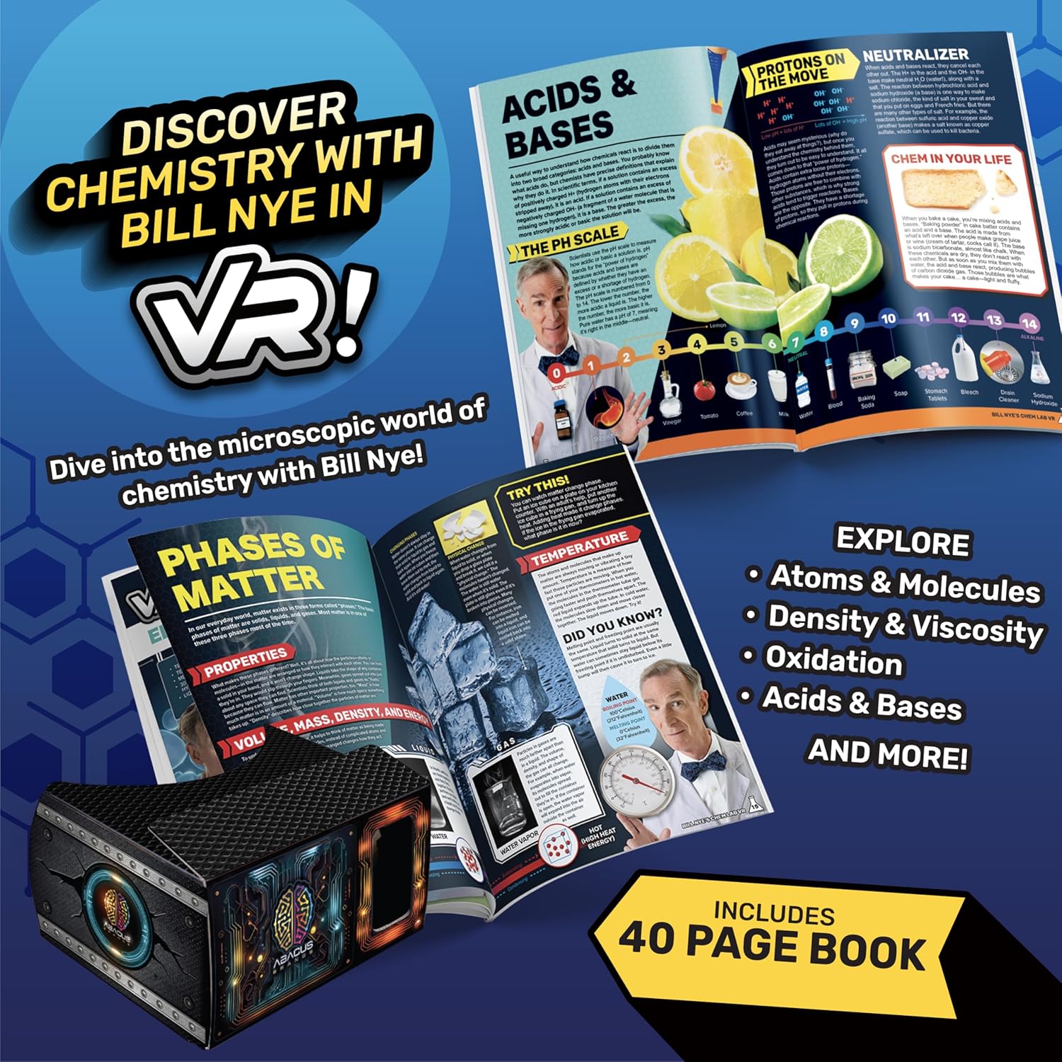 Abacus Brands Bill Nye's Science Squad |Chem Lab VR - Virtual Reality Kids Science Kit, Book and Interactive Learning Activity Set | for Ages 8 and Up