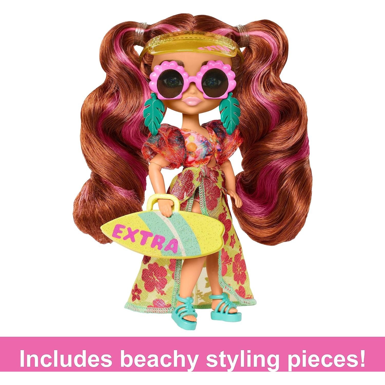 Barbie Extra Minis Travel Doll with Beach Fashion, Barbie Extra Fly Small Doll, Tropical Outfit with Accessories