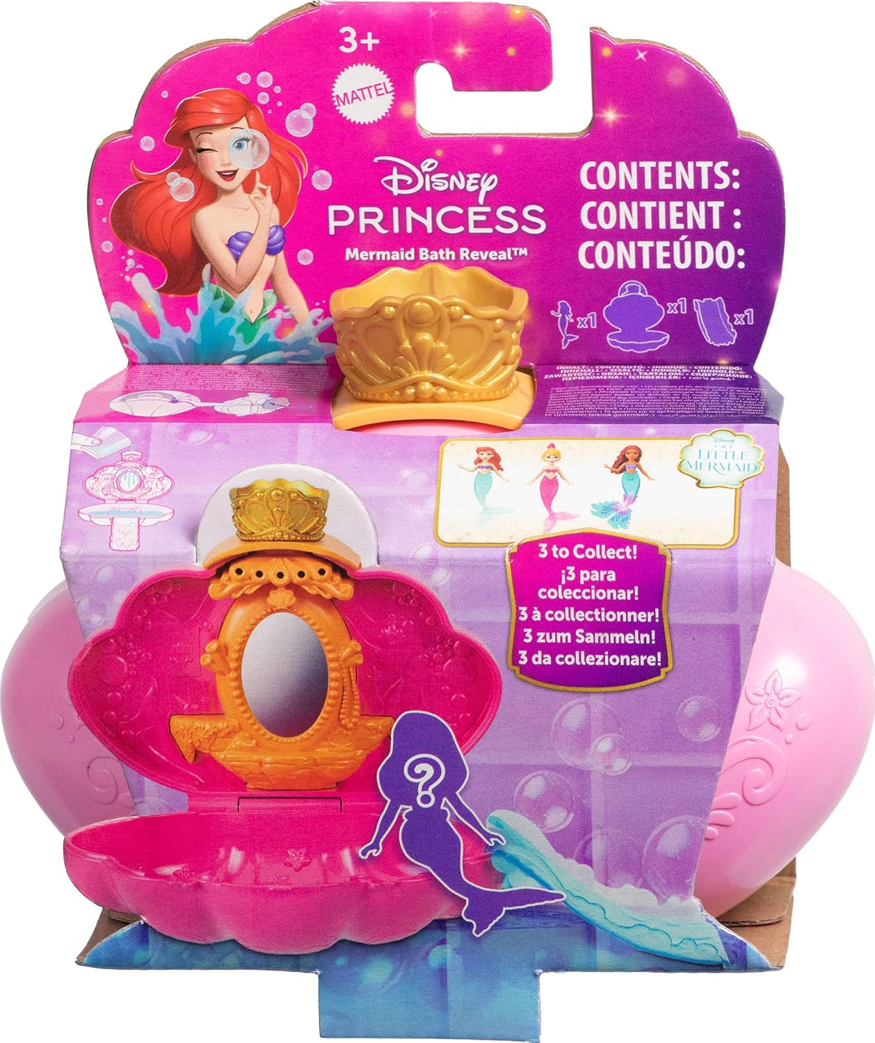 Mattel Disney Princess Mermaid Bath Surprise Small Dolls & Accessories in Shell Playsets with Slides, Inspired by Disney Movies Assorated