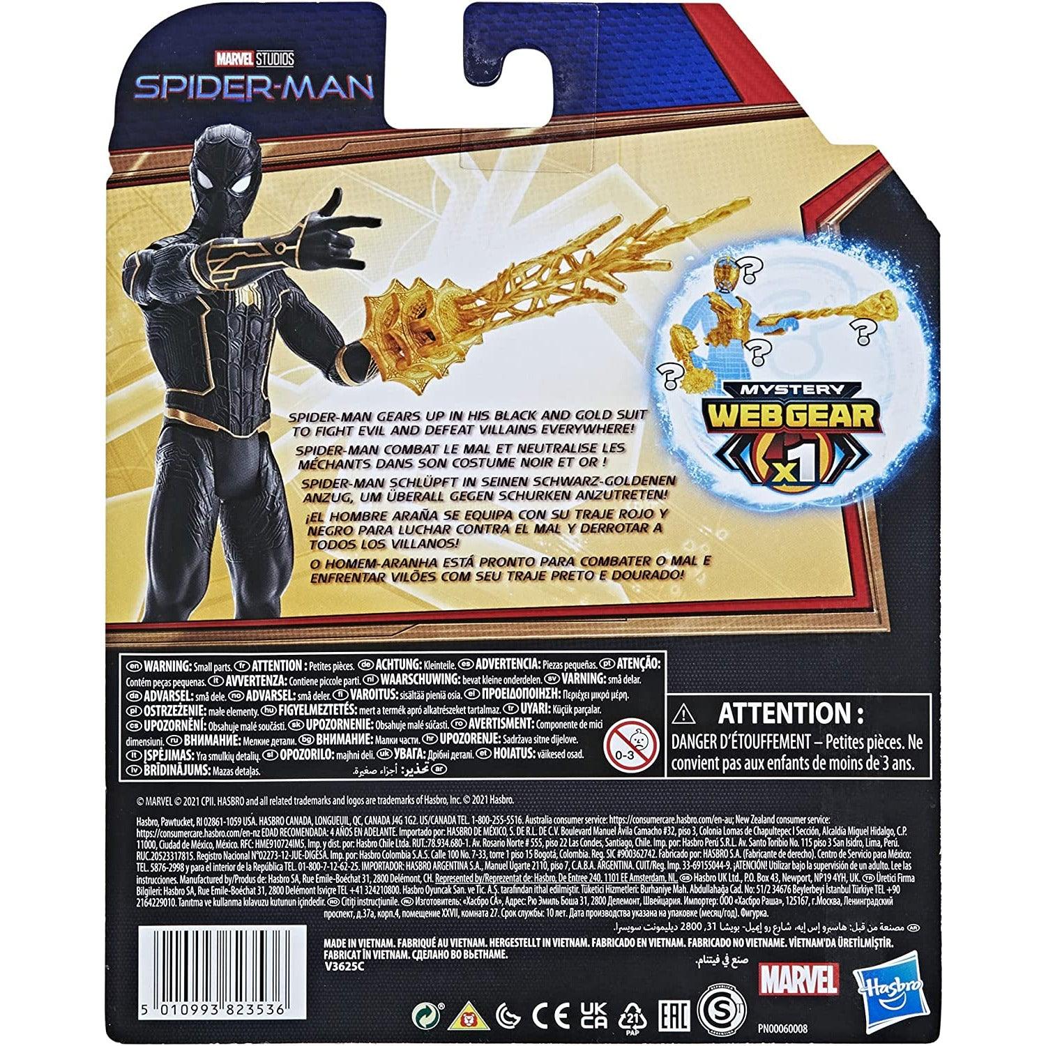 Hasbro Marvel Studios Spider-Man Mystery Web Gear Black and Gold Suit Action Figure - 6-Inch - BumbleToys - 5-7 Years, Action Figures, Avengers, Boys, Eagle Plus