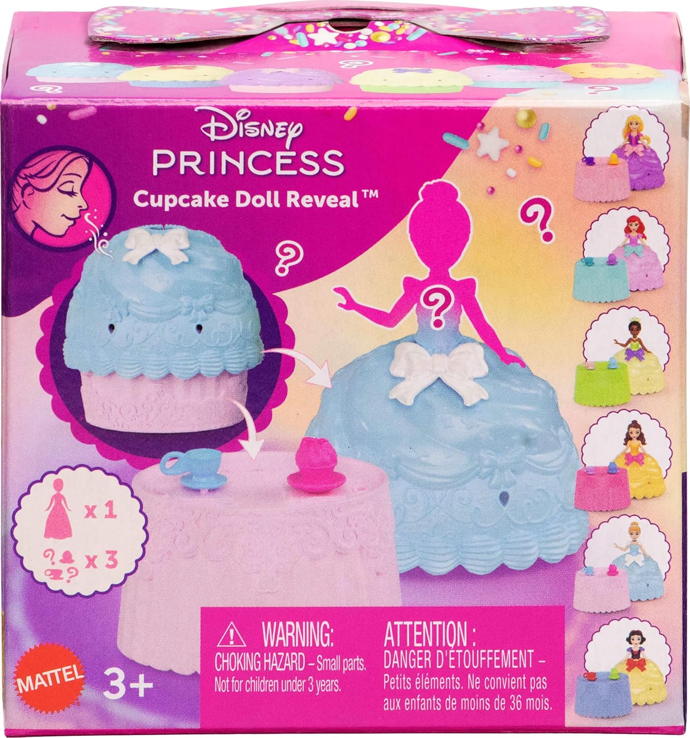 Mattel Disney Princess Toys, Small Doll Cupcake Reveal with 5 Surprises Including Doll & 2 Tea Party Accessories, Inspired by Movies (Dolls May Vary)