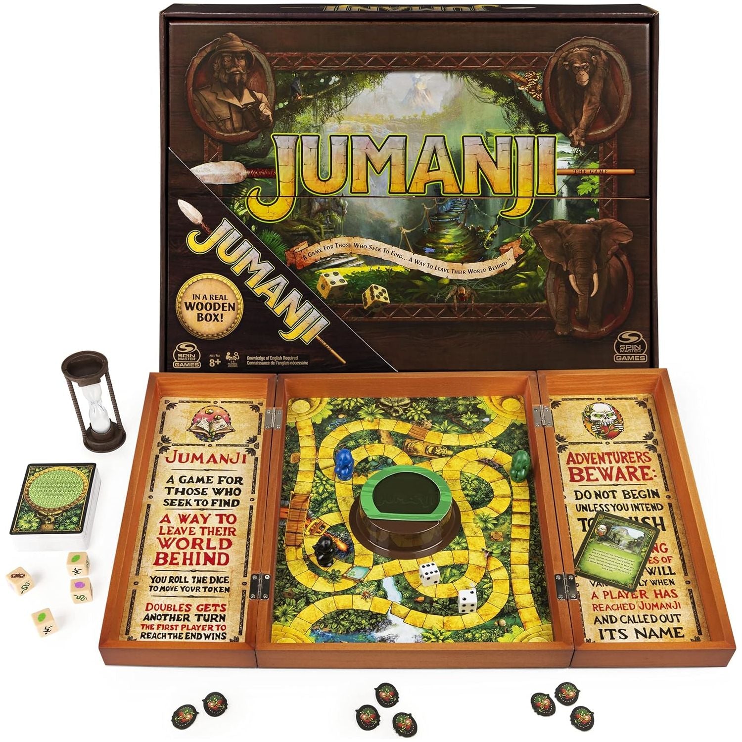 Spin Master Games Jumanji The Game Real Wooden Box Edition of The Classic Adventure Board Game