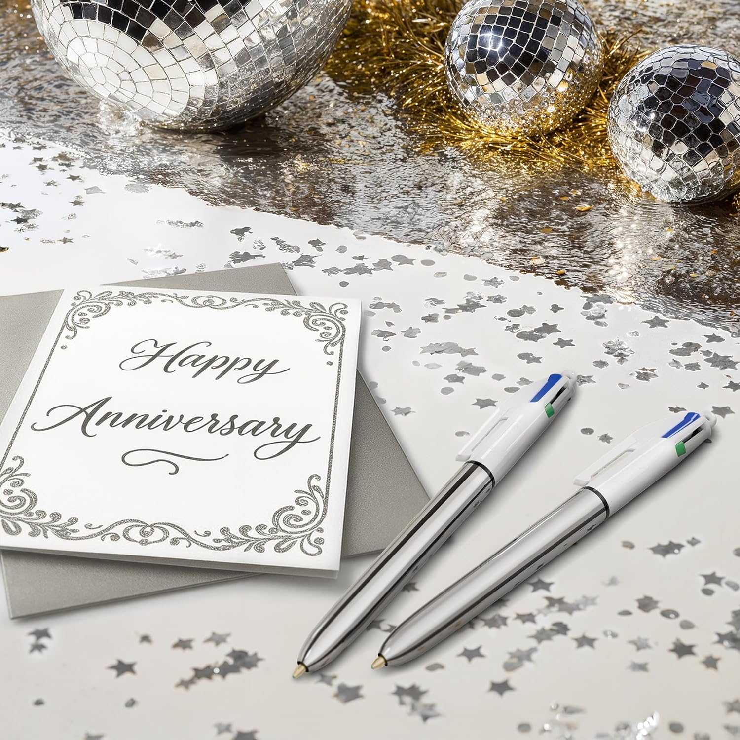 BIC 4 Color Shine Retractable Ballpoint Pen with 1.0 mm Medium Point and Metallic Silver Barrel, 6-Count in Assorted Ink