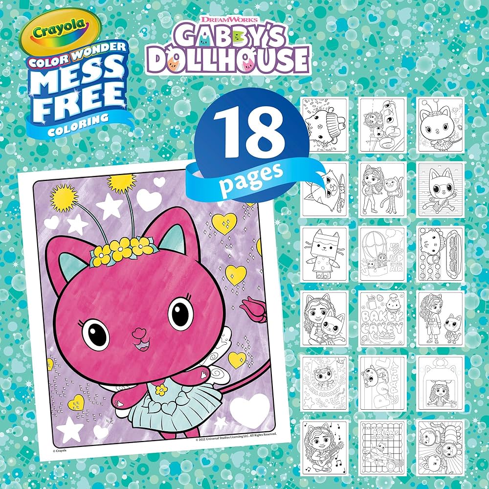 Crayola  Color Wonder, Coloring Set containing 18 Colouring Pages and 4 Felt-tip pens with The Theme of gabby's dollhouse