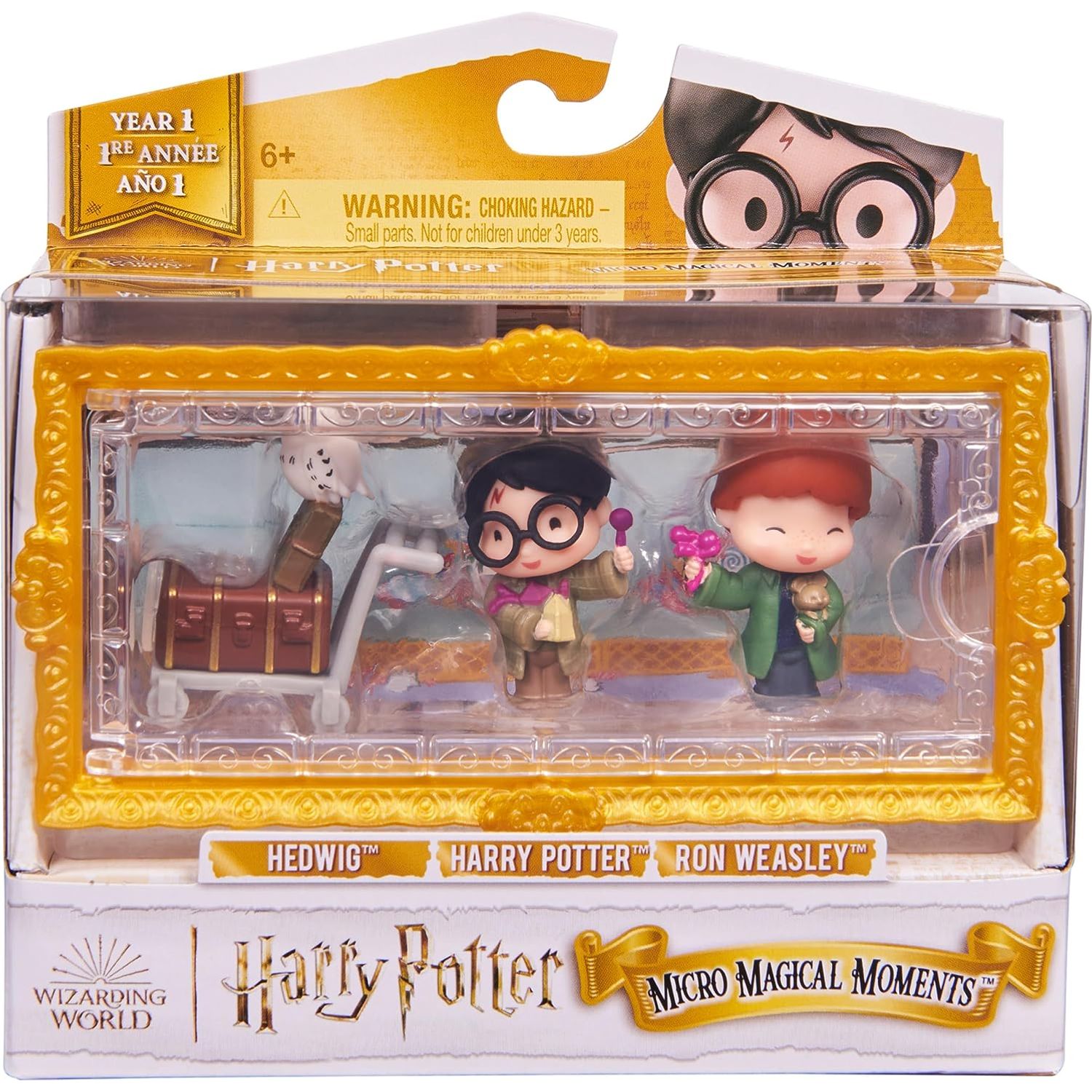 Wizarding World Harry Potter ، مجموعة شخصيات Micro Magical Moments مع حصري Harry ، Ron ، Hedwig & Display Case