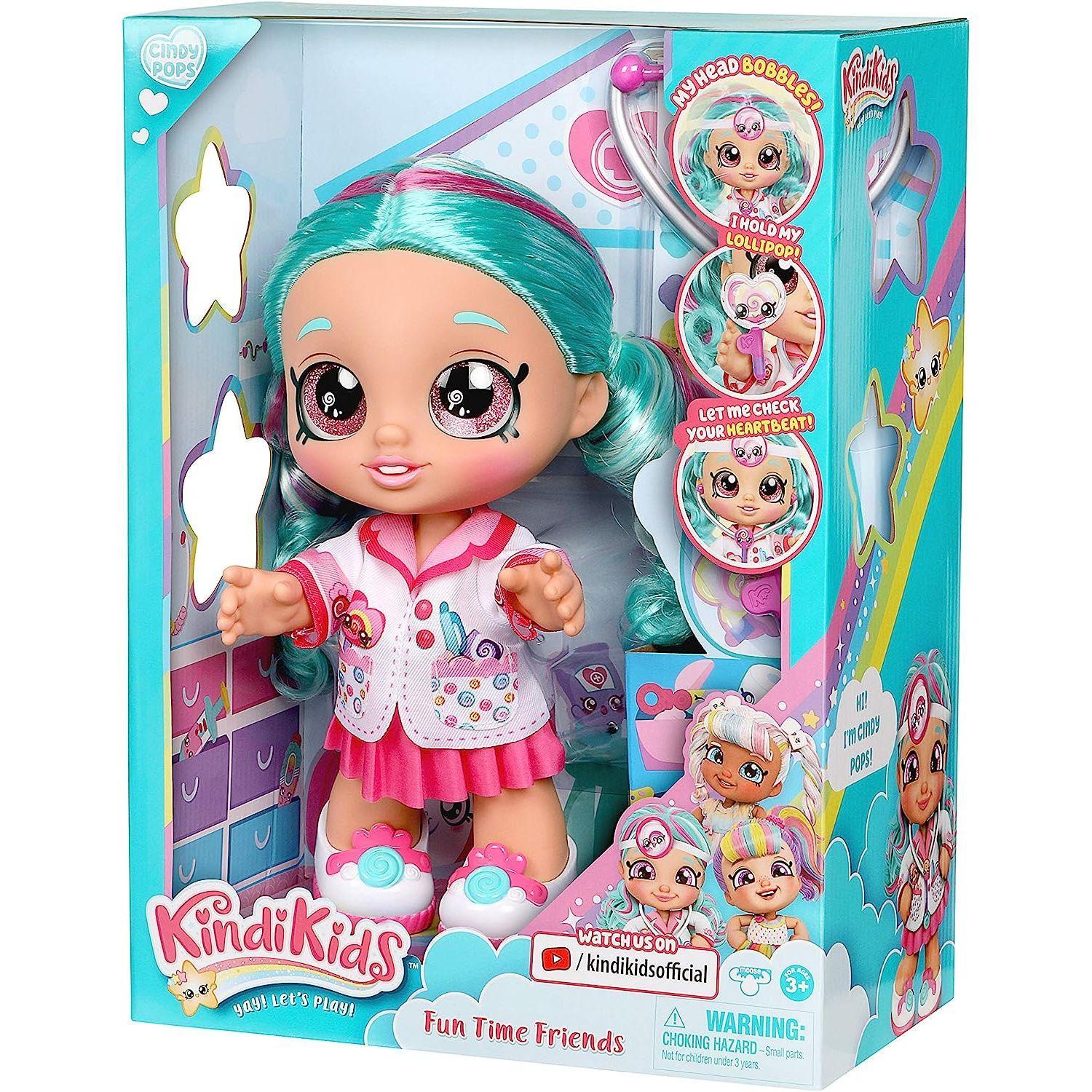 Kindi Kids Fun Time 10 Inch Doll, Dr Cindy Pops with Stethoscope and Shopkins Inspired Lollipop| Changeable Clothes and Removable Shoes - BumbleToys - 5-7 Years, Fashion Dolls & Accessories, Girls, Kindi Kids