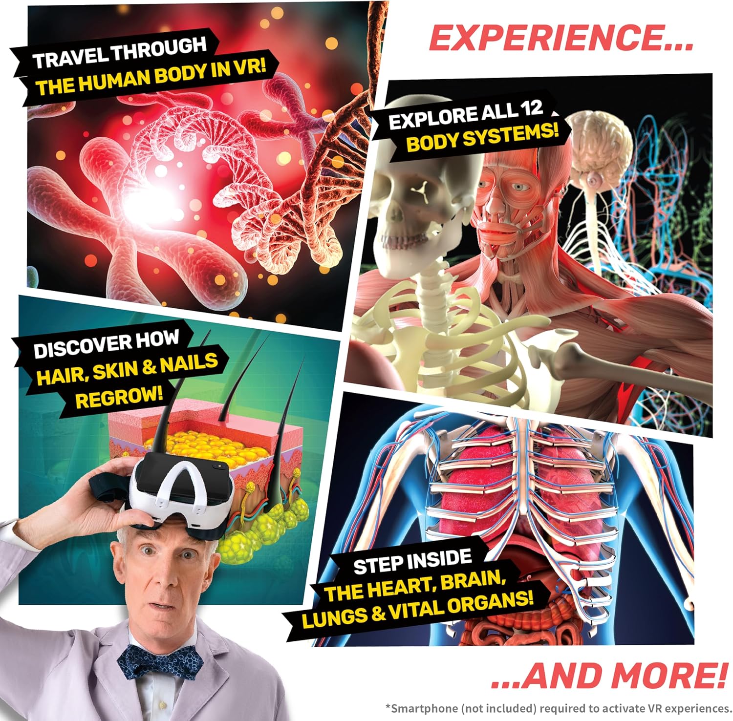 Abacus Brands Bill Nye's Science Squad: Body Lab VR - Virtual Reality Kids Science Kit, Book and Interactive Learning Activity Set - for Ages 8 and Up