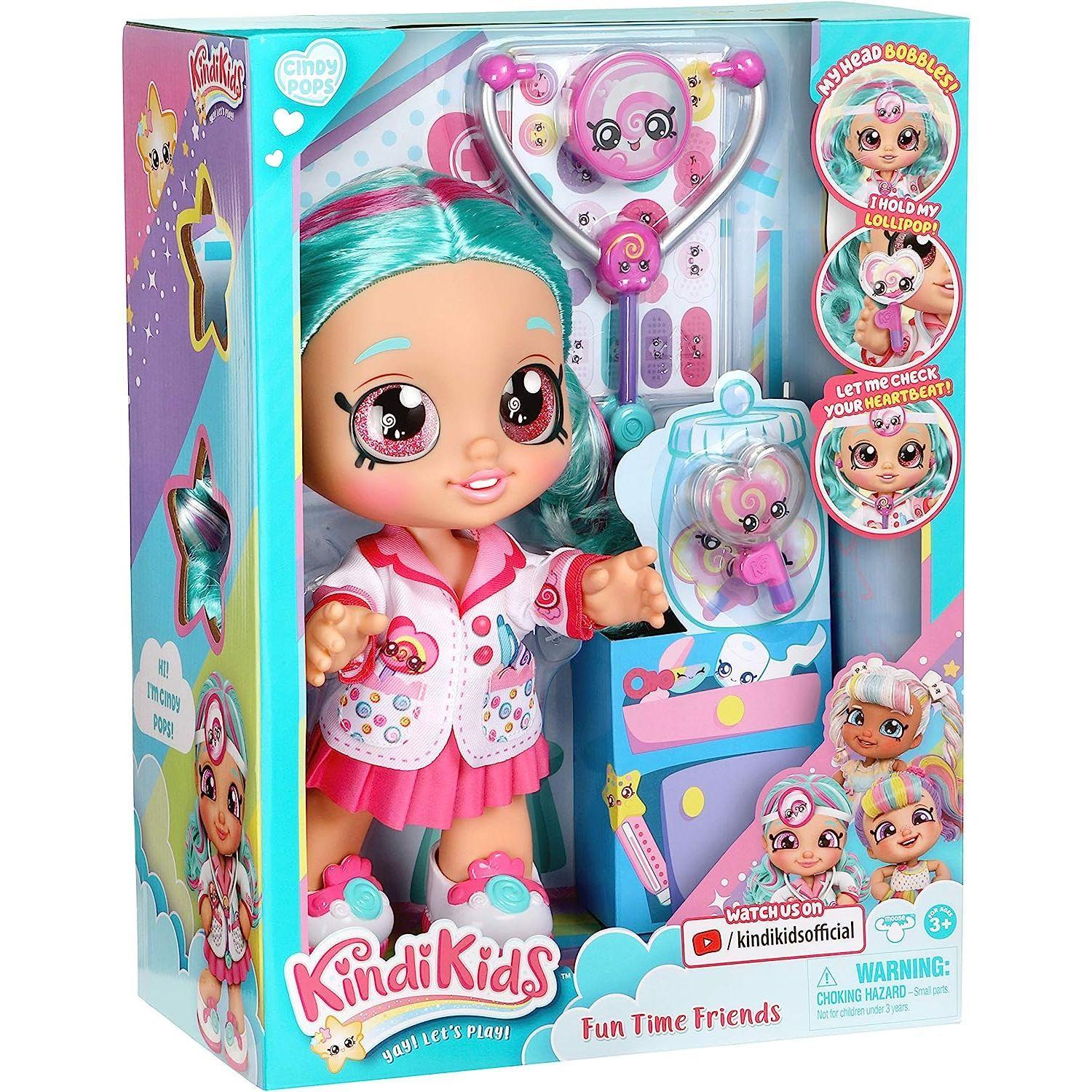 Kindi Kids Fun Time 10 Inch Doll, Dr Cindy Pops with Stethoscope and Shopkins Inspired Lollipop| Changeable Clothes and Removable Shoes - BumbleToys - 5-7 Years, Fashion Dolls & Accessories, Girls, Kindi Kids