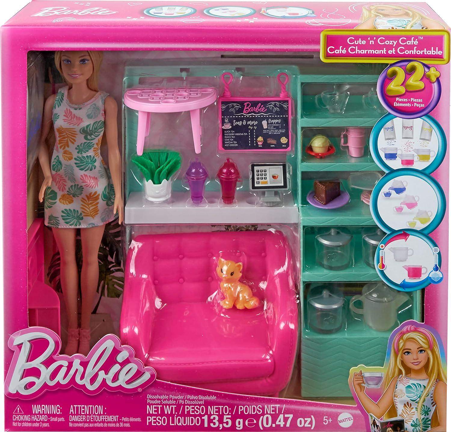 Barbie Cute 'n' Cozy Café Doll and Playset, 21 Accessories Color Change Teapot Barbie Cute 'n' Cozy Café Doll and Playset, 21 Accessories Color Change Teapot