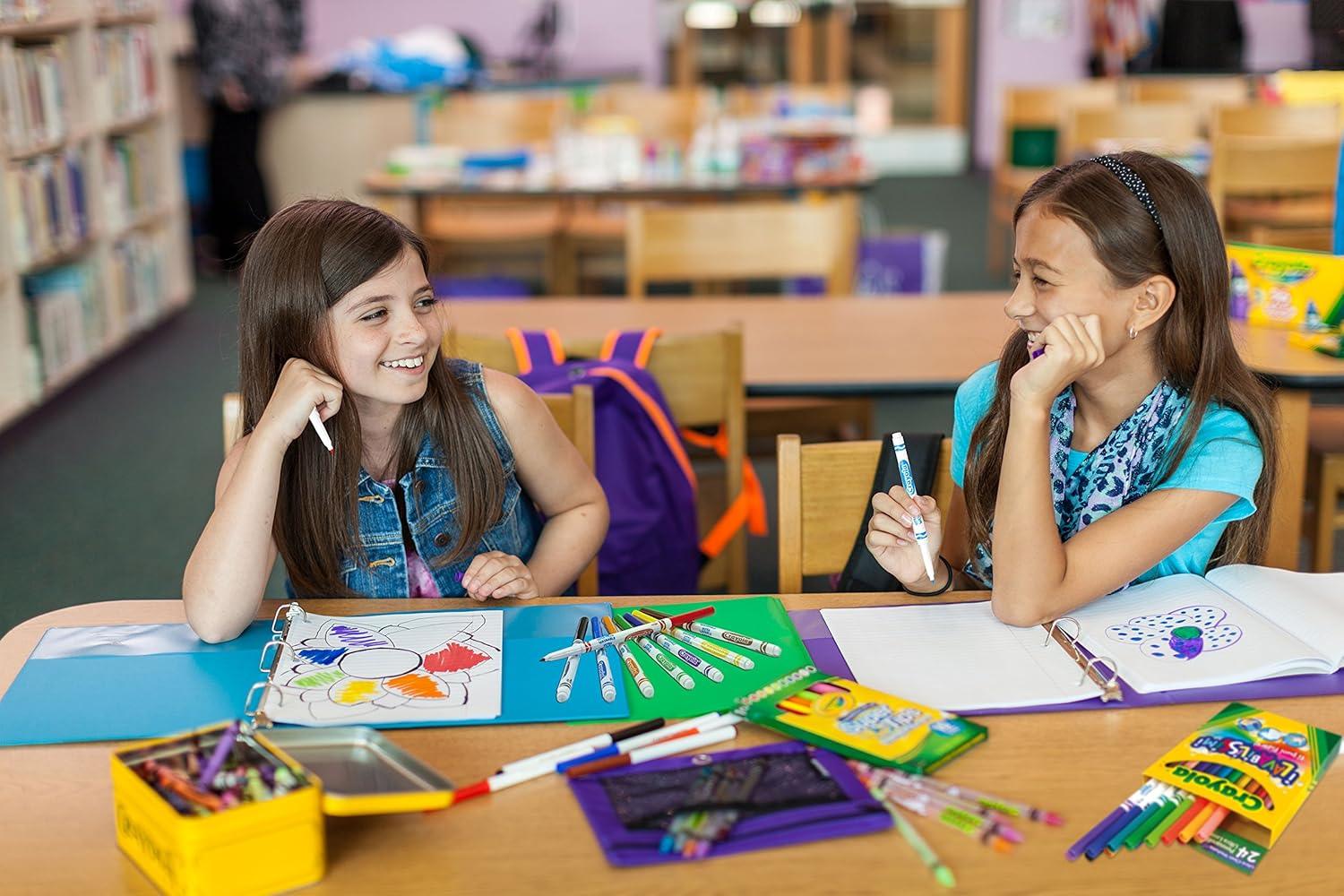 أقلام تلوين متنوعة من كرايولا 24 قلمًا قابلًا للغسل برأس رفيع للاستخدام المدرسي والترفيهي، ملونة