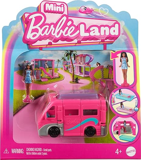 Barbie Mini BarbieLand Doll & Toy Vehicle Set, 1.5-inch Doll & DreamCamper with Working Doors & Color-Change Pool - Dreamcamper