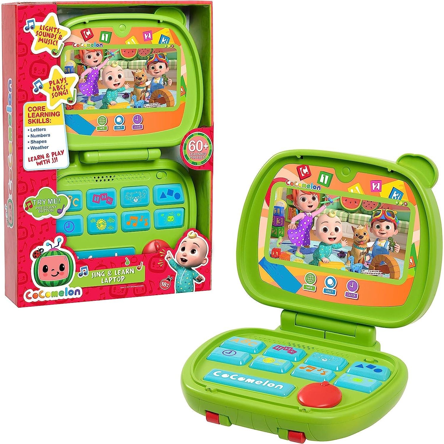 CoComelon Sing and Learn Laptop Toy for Kids, Lights, Sounds, and Music Encourages Letter, Number, Shape, and Animal Recognition