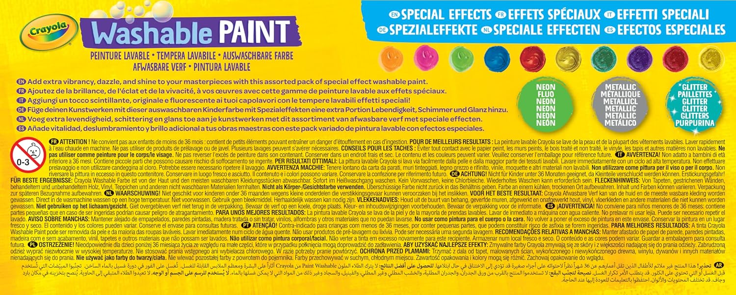 Crayola -10 Washable Paints Special Effects: Neon, Glitter, Metal, 59 ml each, 10 Colours