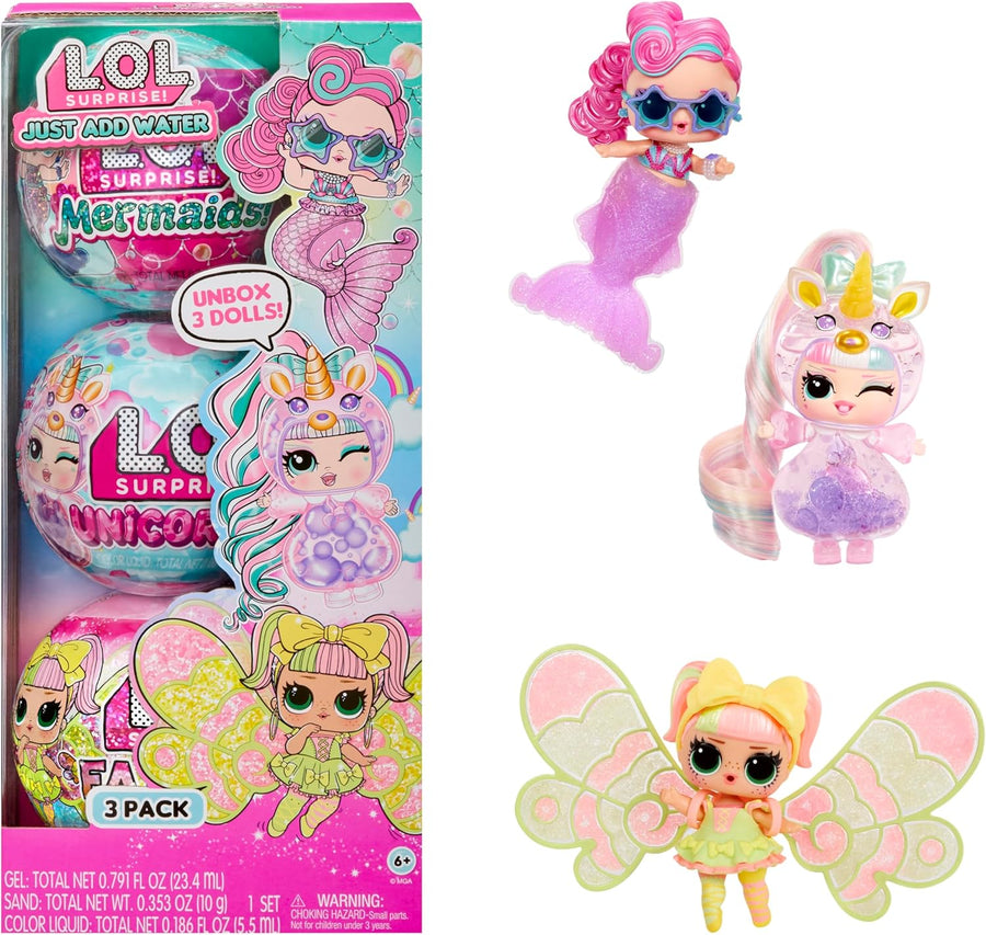 LOL Surprise Tots Just Add Water 3-Pack with 3 Make-Your-Own Fantasy Dolls and 25+ Surprises to UNbox Including Mermaid, Fairy, and Unicorn Dolls and Magical Crafts