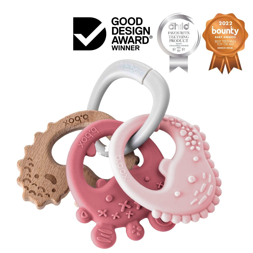 b.box Trio Teether with Silicone & Beechwood – Blush