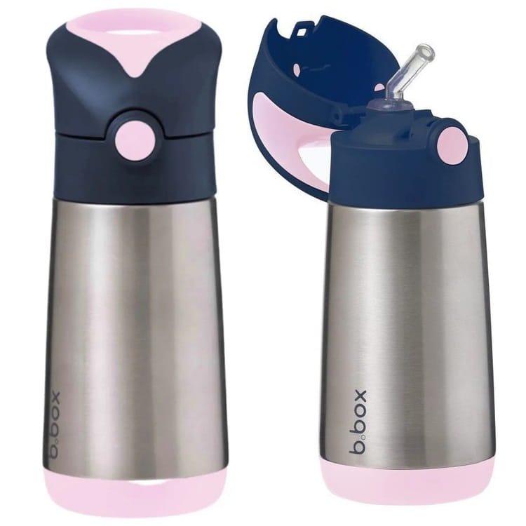 b.box Insulated Stainless Steel Drink Bottle with Straw – Indigo Rose, 350ml