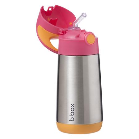 b.box Insulated Stainless Steel Drink Bottle with Straw – Strawberry Shake, 350ml