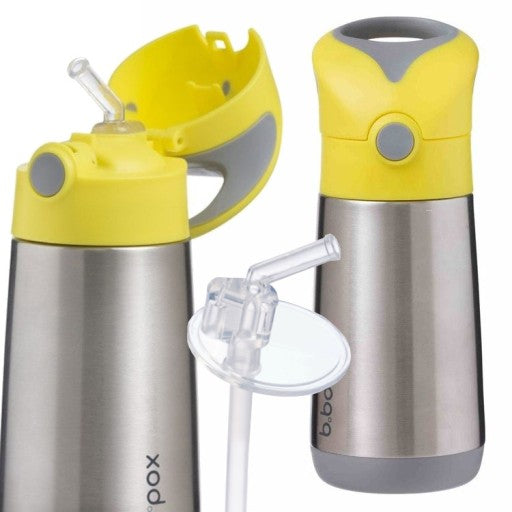 b.box Insulated Stainless Steel Drink Bottle with Straw – Lemon Sherbet, 350ml