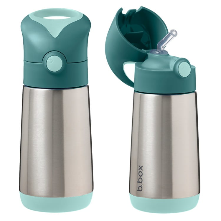 b.box Insulated Stainless Steel Drink Bottle with Straw – Emerald Forest, 350ml