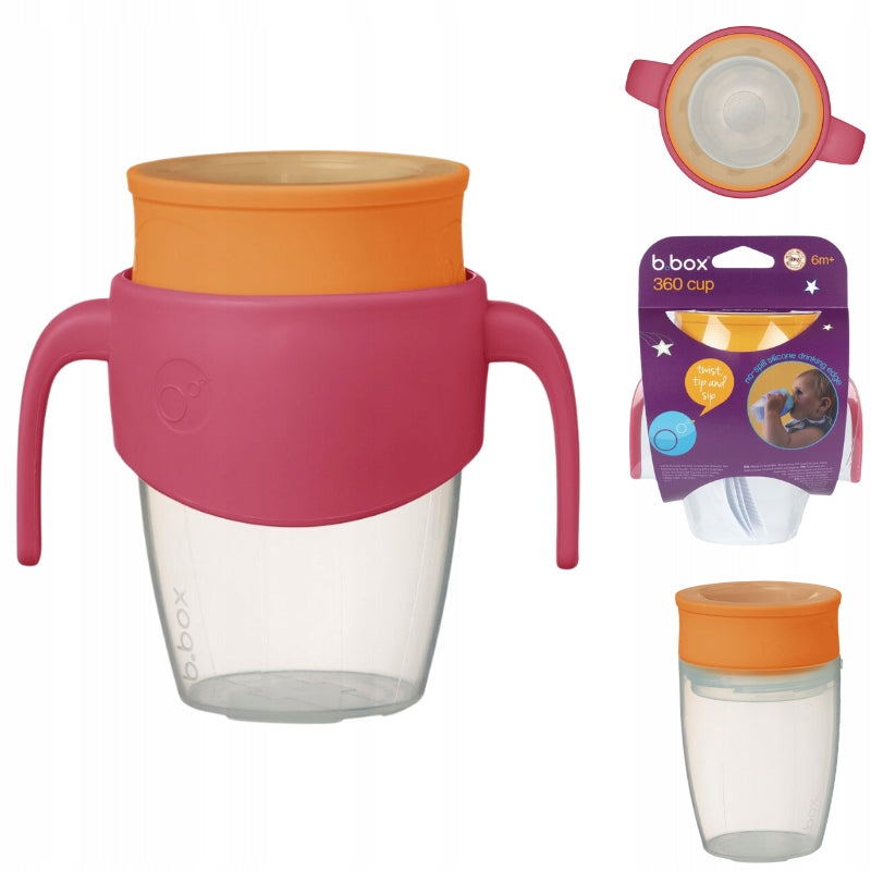 b.box 360 Cup with Spill-Free Rim & Handles – Strawberry Shake, 250ml