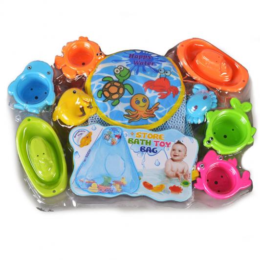 Kaichi Baby Bath Toy Set with Mesh Storage Bag – Interactive Floating Boats & Marine Animal Water Toys – 12M+