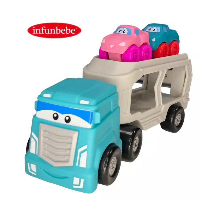 Infunbebe Auto Hauler Truck Toy Set – Colorful Carrier Truck with 2 Removable Cars for Toddlers