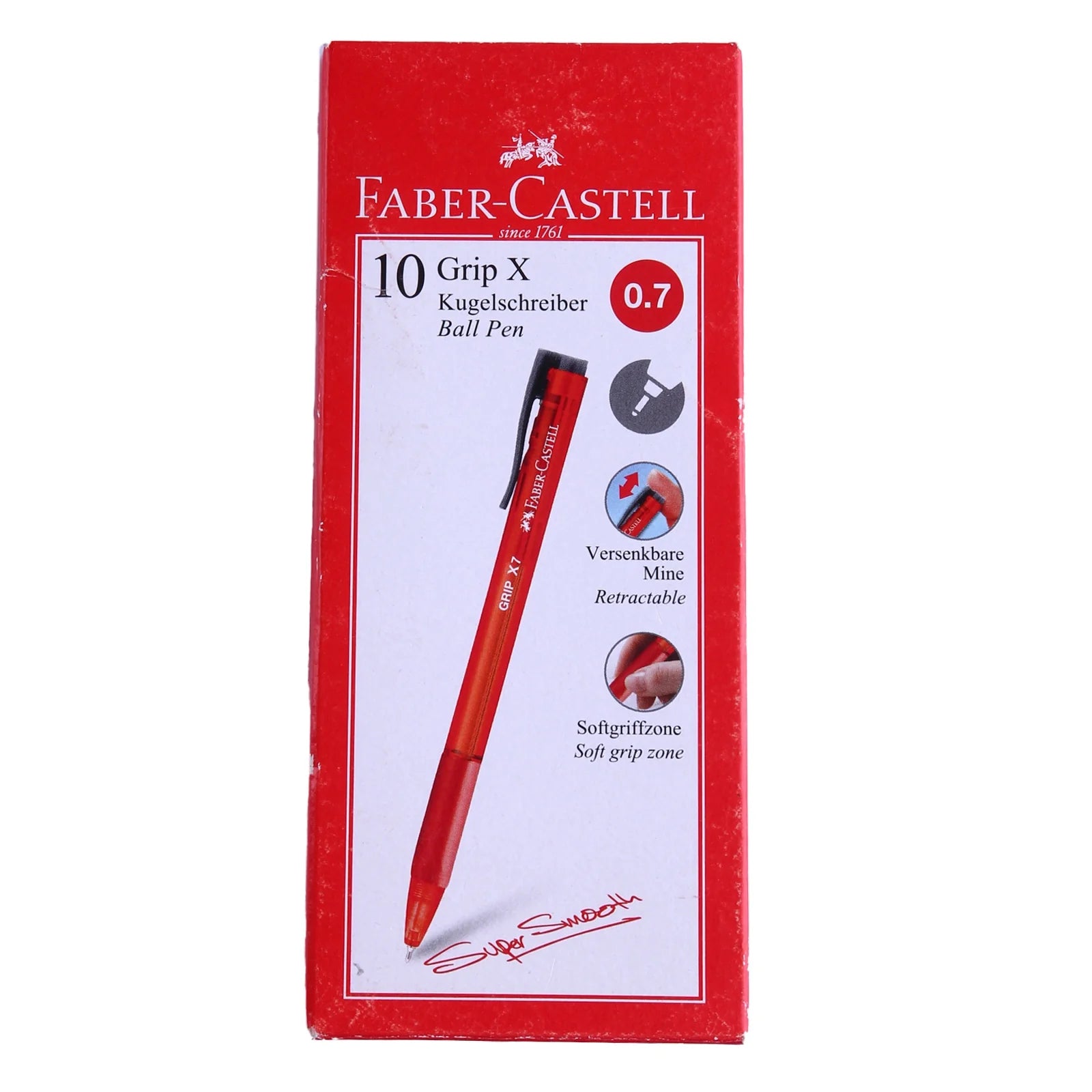 Faber-Castell Grip X-7 Ballpoint Pen Super Smooth (0.7mm, Set of 10 Pieces, Red)