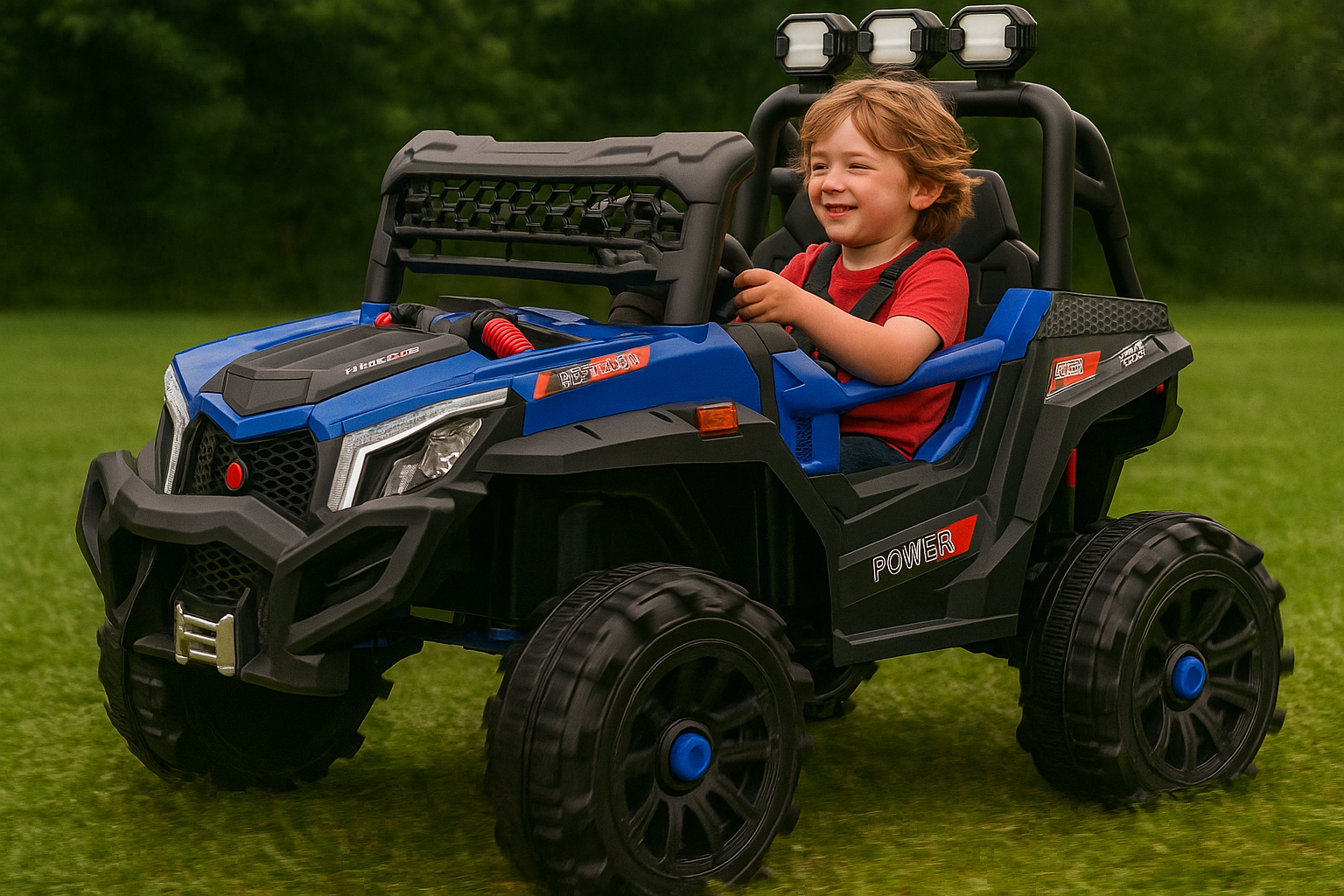 4x4 Electric Ride-On Off-Road Car – 12V, Dual Speed, Shock Suspension, RC Control – Blue