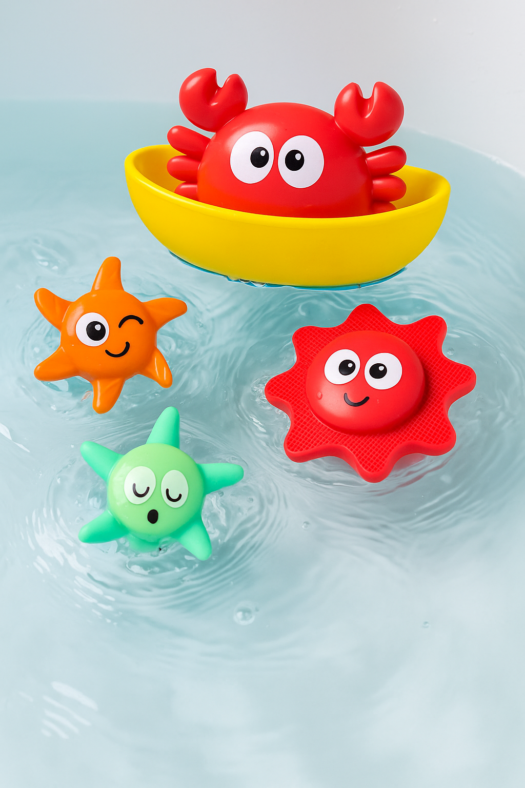 Spinning Bath Toy Set  Colorful Crab & Star Characters for Toddlers Colors May Vary